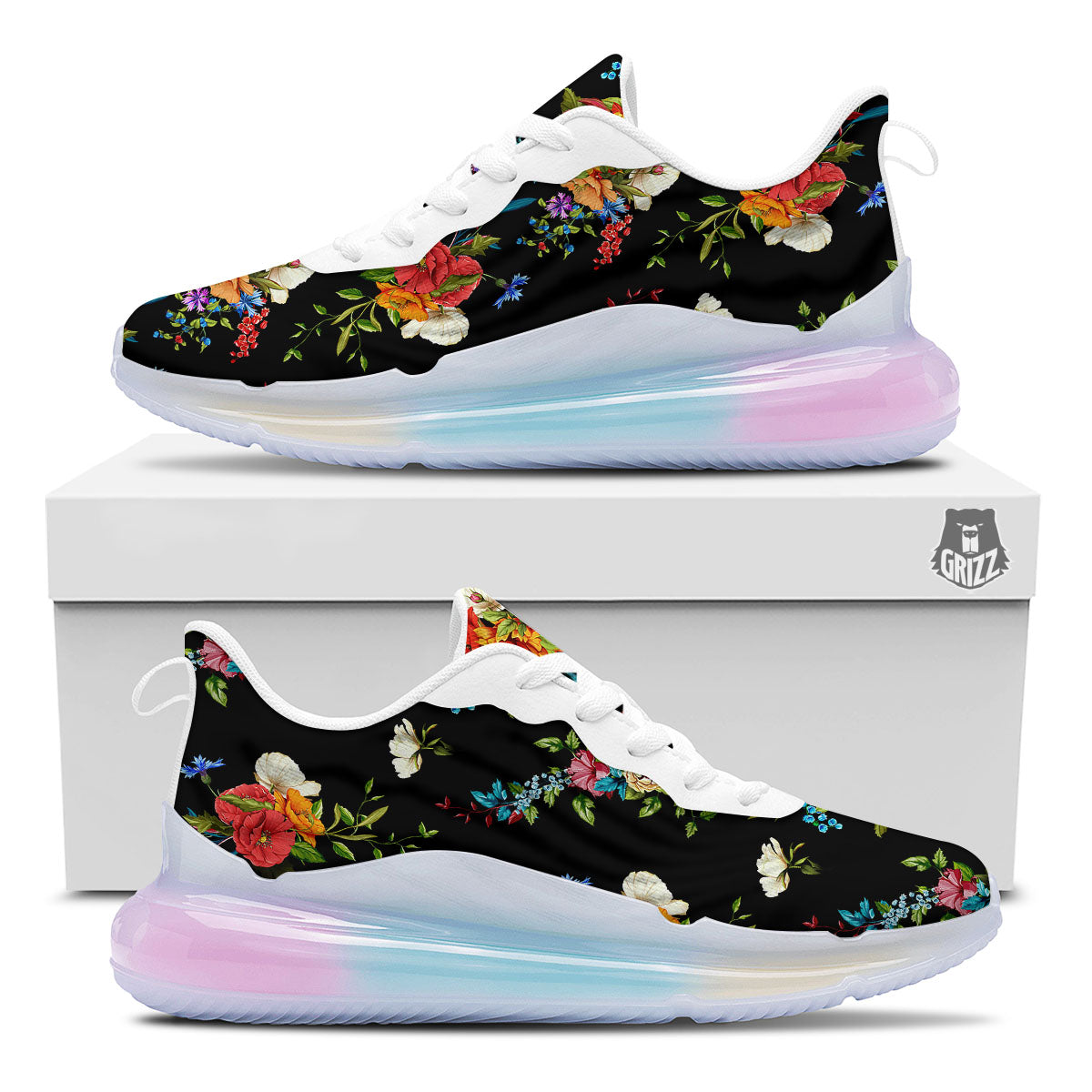 Chamomile And Poppy Print Pattern Running Sneakers-grizzshop