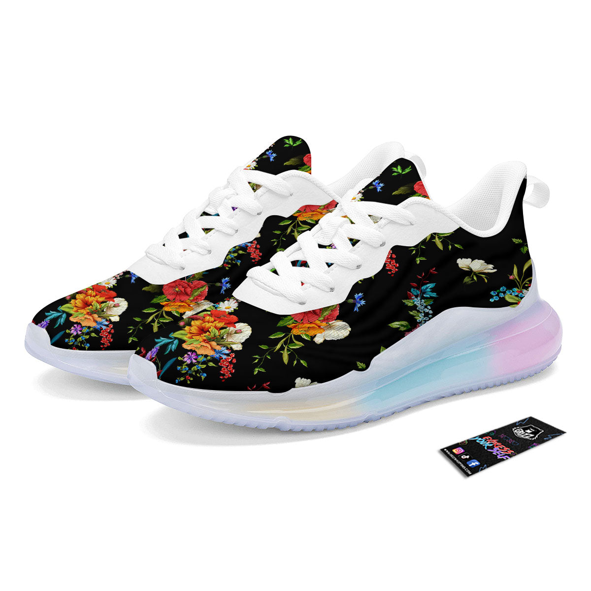 Chamomile And Poppy Print Pattern Running Sneakers-grizzshop