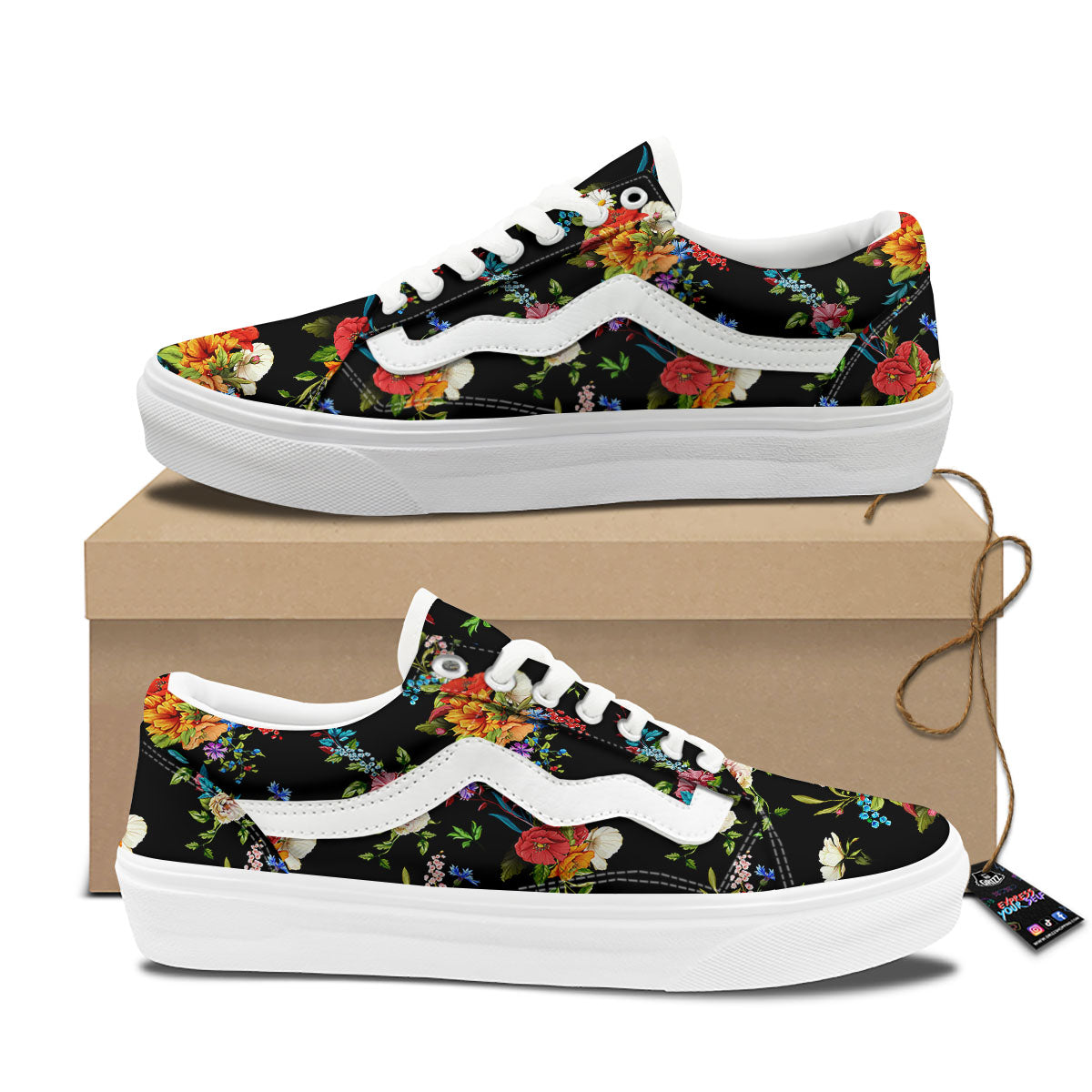 Chamomile And Poppy Print Pattern Skate Shoes-grizzshop