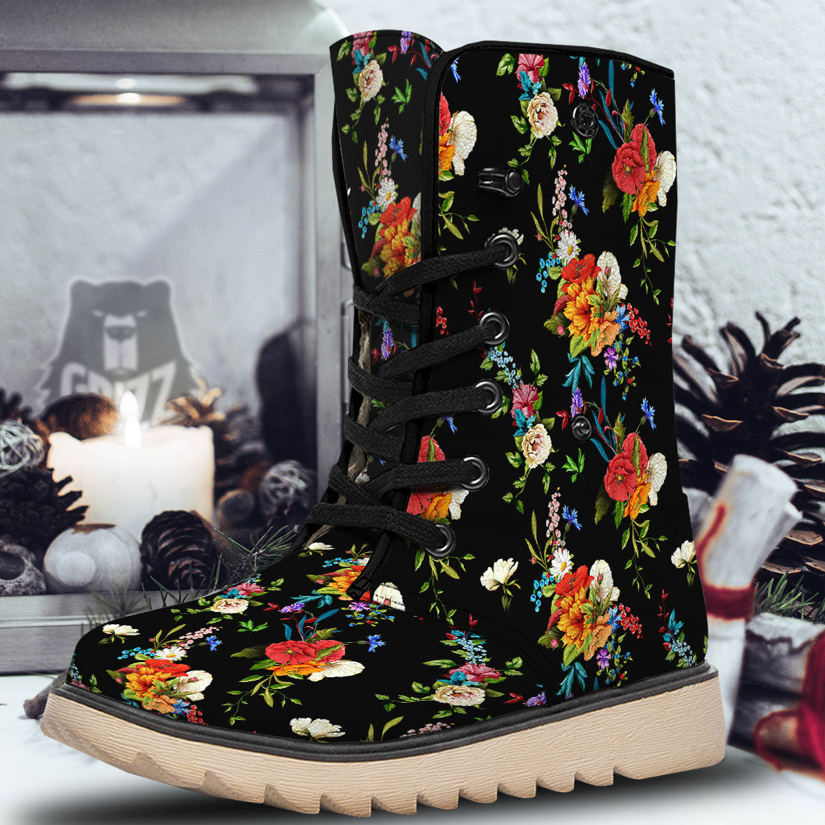 Chamomile And Poppy Print Pattern Snow Boots-grizzshop