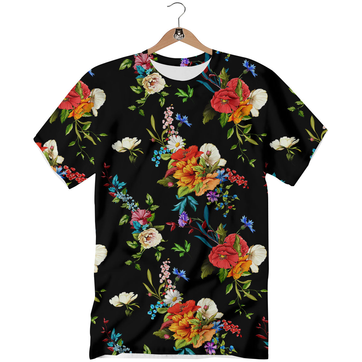 Chamomile And Poppy Print Pattern T-Shirt-grizzshop