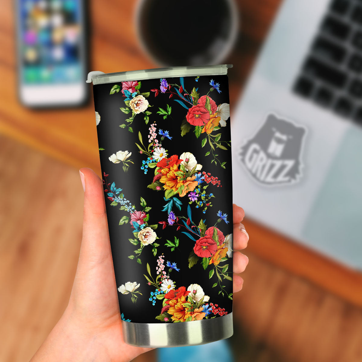 Chamomile And Poppy Print Pattern Tumbler-grizzshop