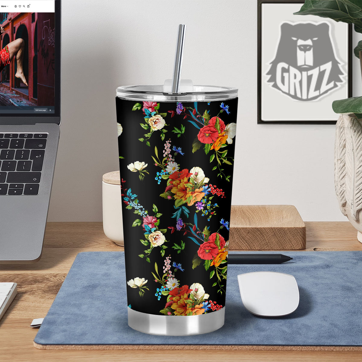 Chamomile And Poppy Print Pattern Tumbler-grizzshop