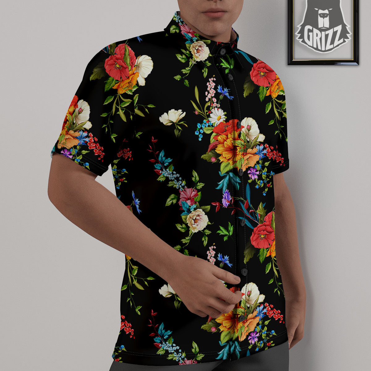 Chamomile And Poppy Print Pattern Untucked Shirts-grizzshop