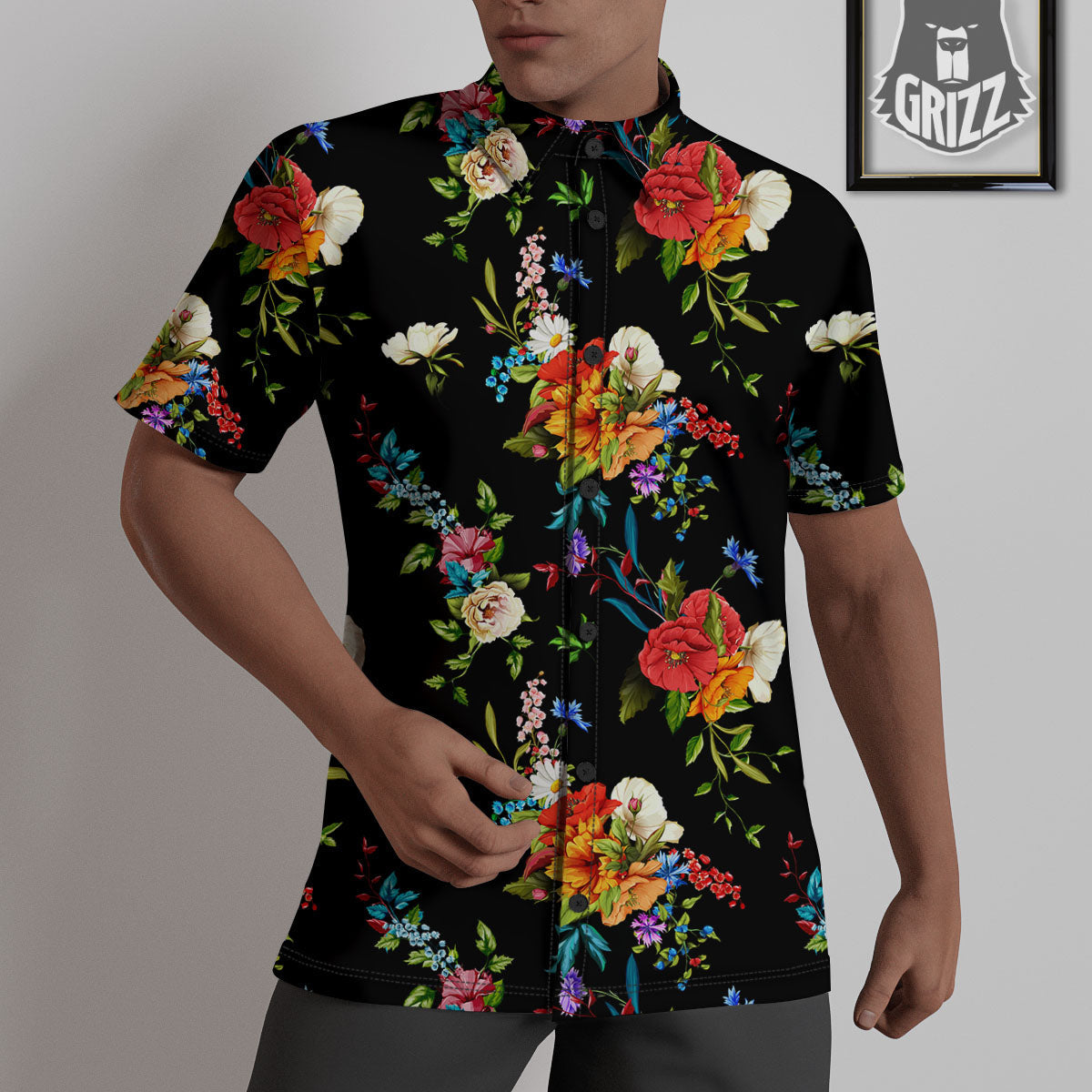 Chamomile And Poppy Print Pattern Untucked Shirts-grizzshop