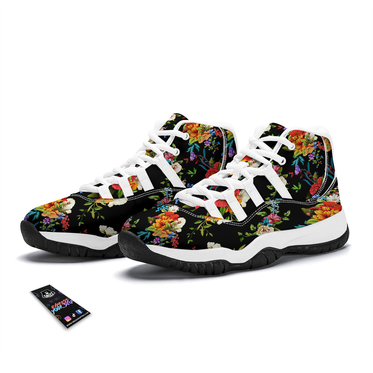 Chamomile And Poppy Print Pattern White Bball Shoes-grizzshop