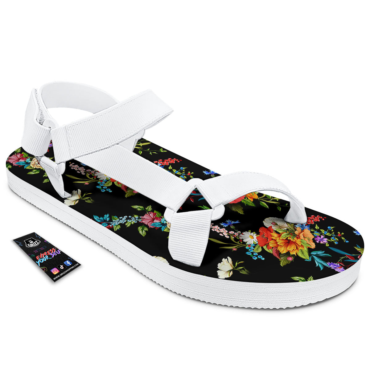 Chamomile And Poppy Print Pattern White Open Toe Sandals-grizzshop