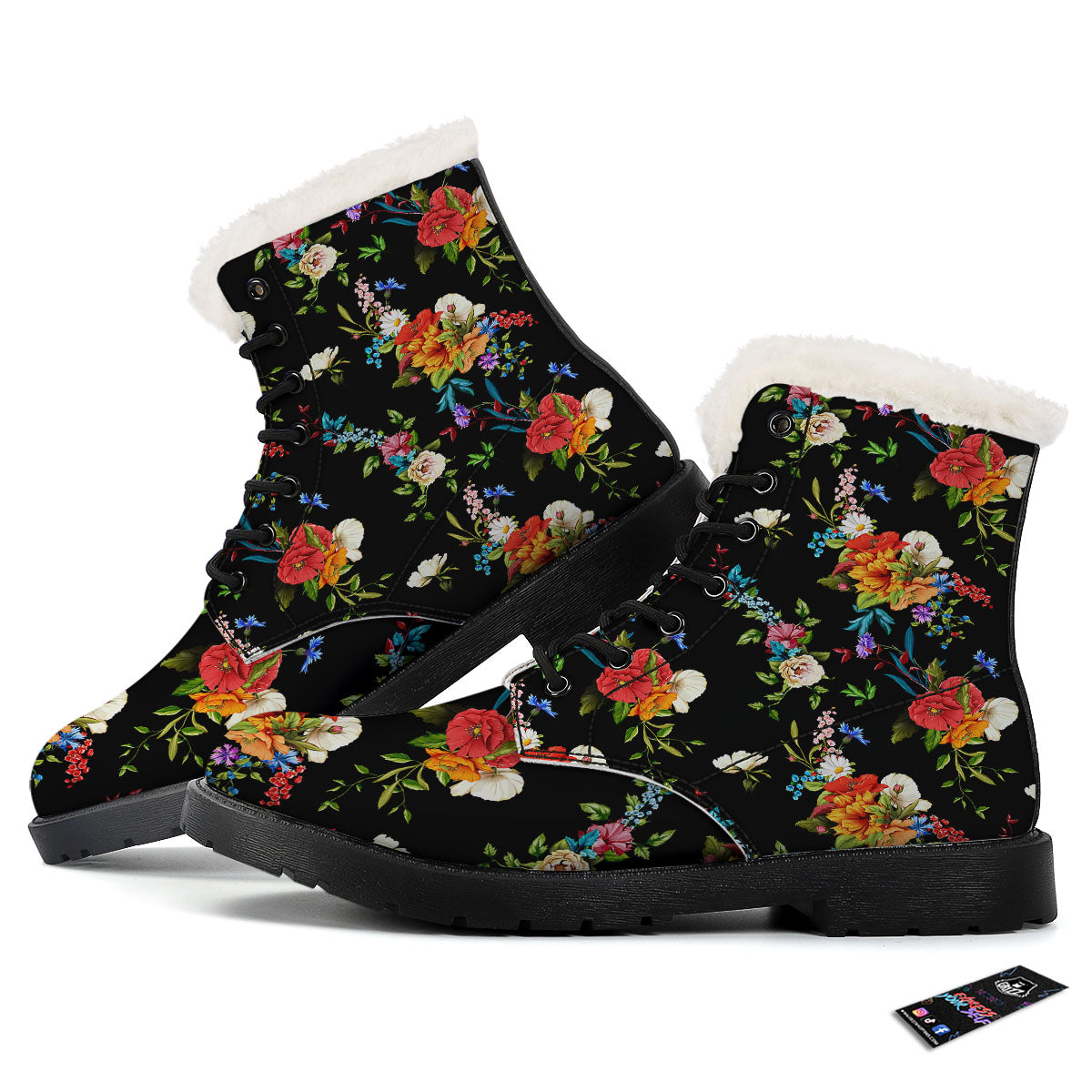 Chamomile And Poppy Print Pattern Winter Boots-grizzshop