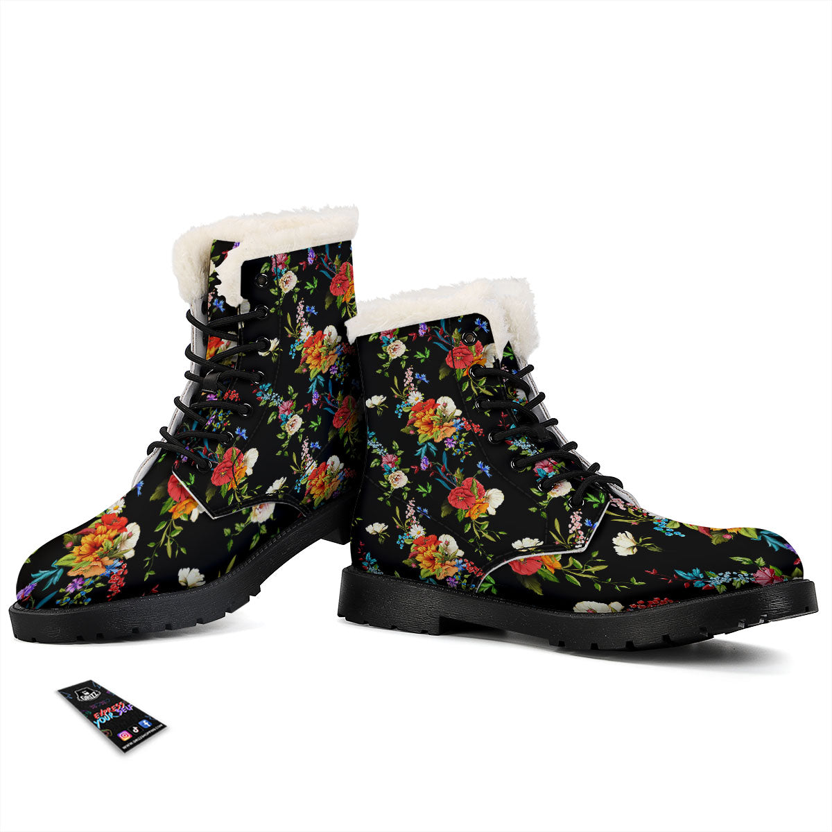 Chamomile And Poppy Print Pattern Winter Boots-grizzshop
