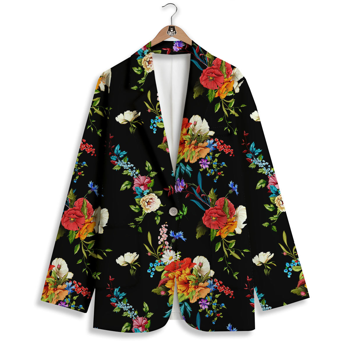 Chamomile And Poppy Print Pattern Women's Blazer-grizzshop