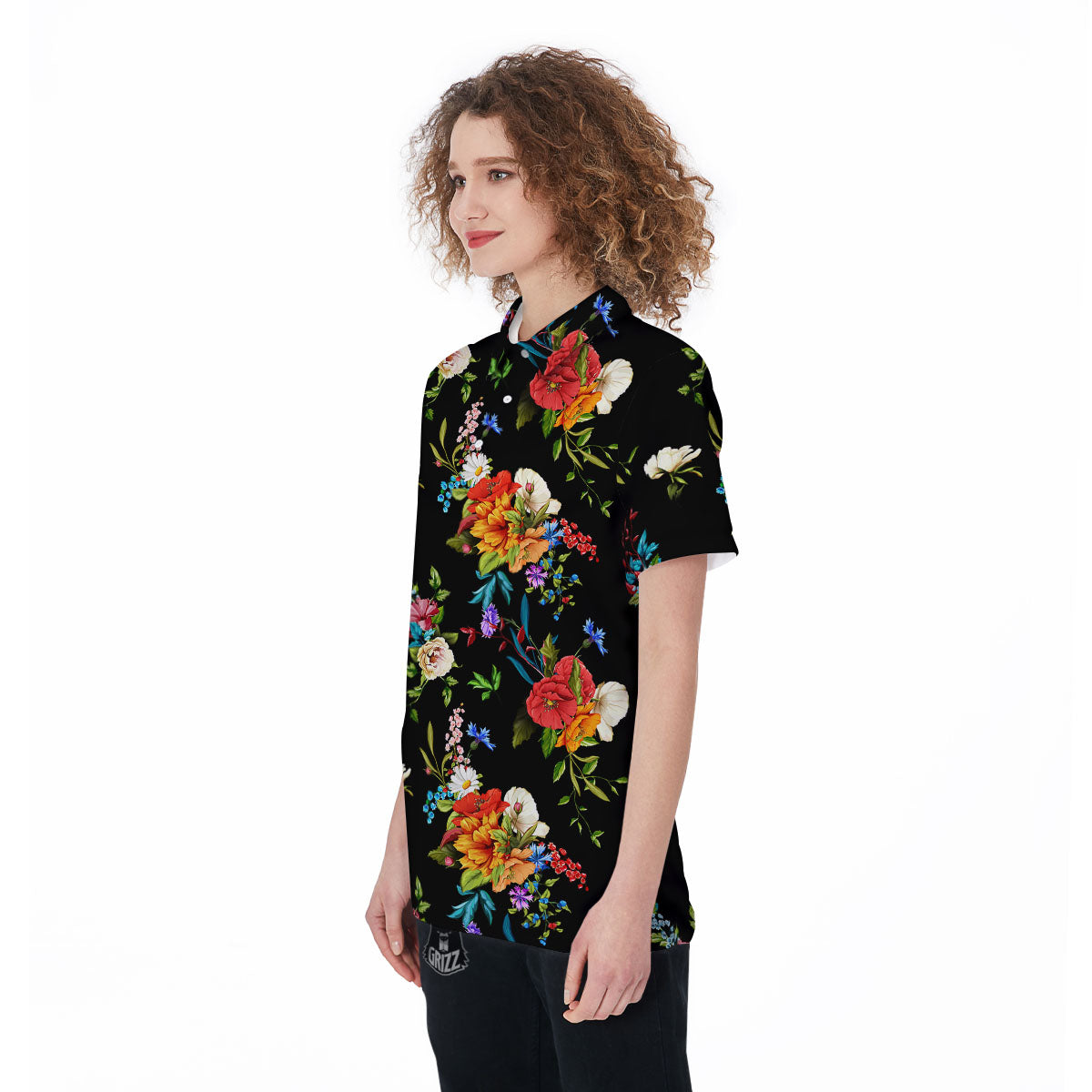 Chamomile And Poppy Print Pattern Women's Golf Shirts-grizzshop