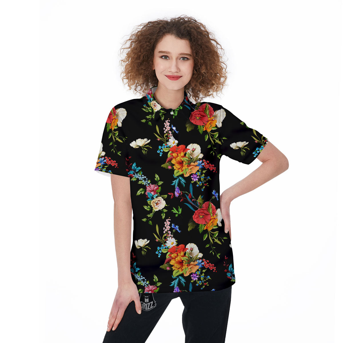 Chamomile And Poppy Print Pattern Women's Golf Shirts-grizzshop