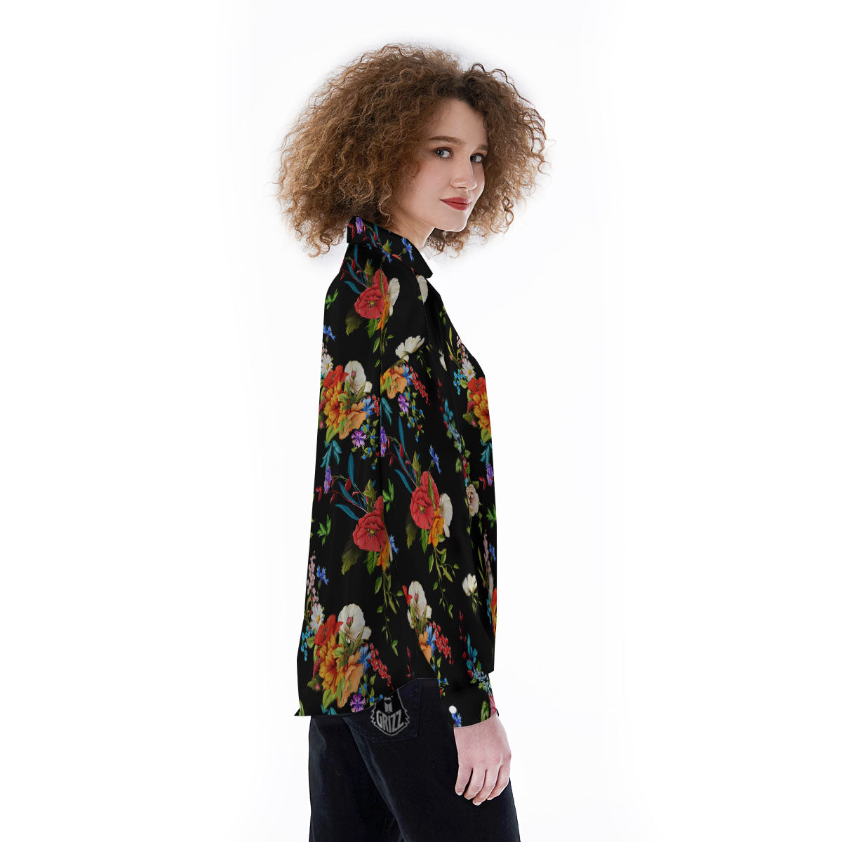 Chamomile And Poppy Print Pattern Women's Long Sleeve Shirts-grizzshop