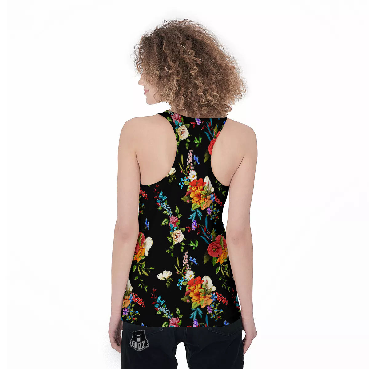 Chamomile And Poppy Print Pattern Women's Racerback Tank Top-grizzshop