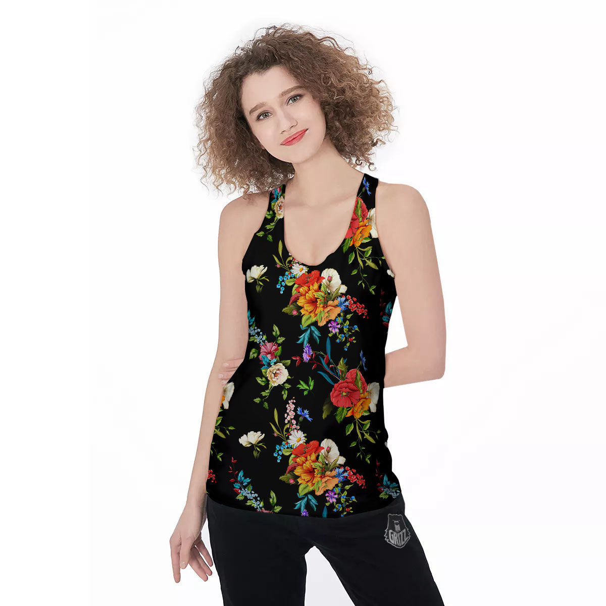 Chamomile And Poppy Print Pattern Women's Racerback Tank Top-grizzshop