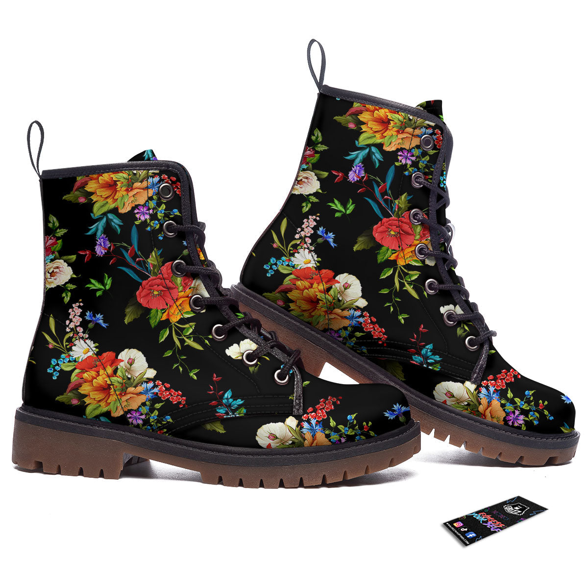 Chamomile And Poppy Print Pattern Work Boots-grizzshop