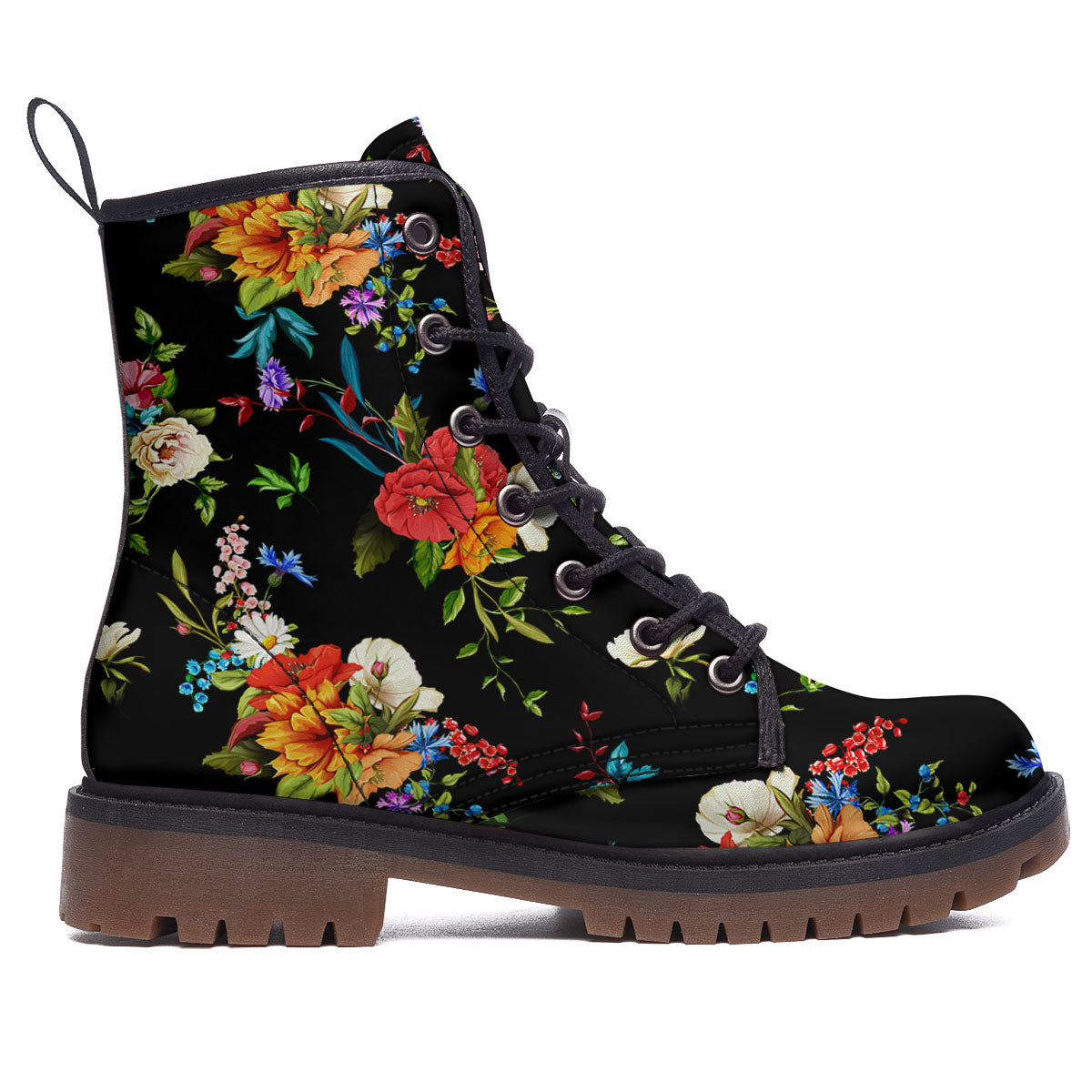 Chamomile And Poppy Print Pattern Work Boots-grizzshop