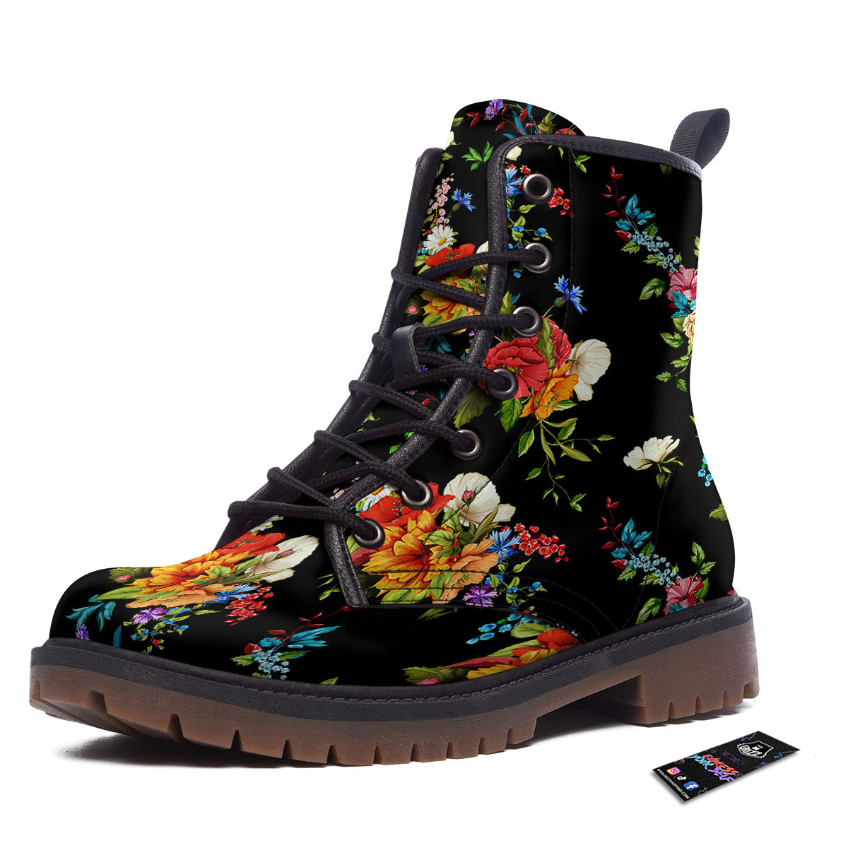 Chamomile And Poppy Print Pattern Work Boots-grizzshop