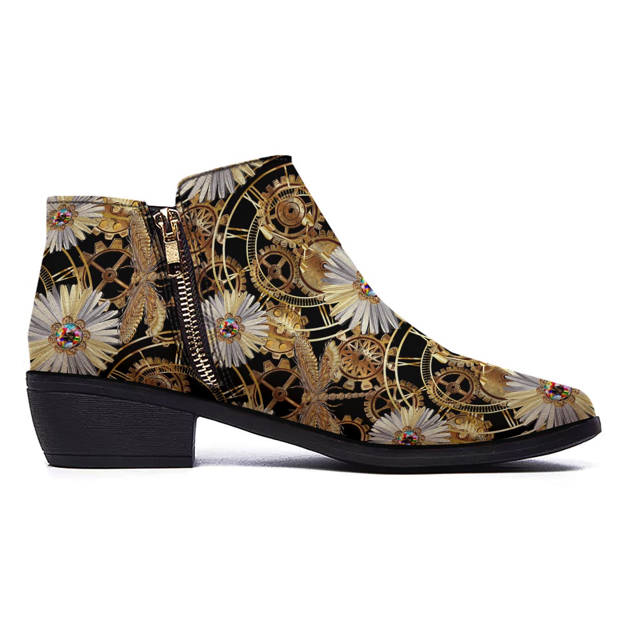 Chamomile Steampunk Print Pattern Ankle Boots-grizzshop