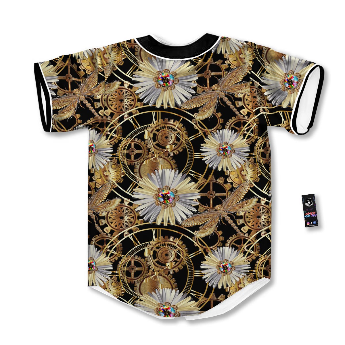 Chamomile Steampunk Print Pattern Baseball Jersey-grizzshop