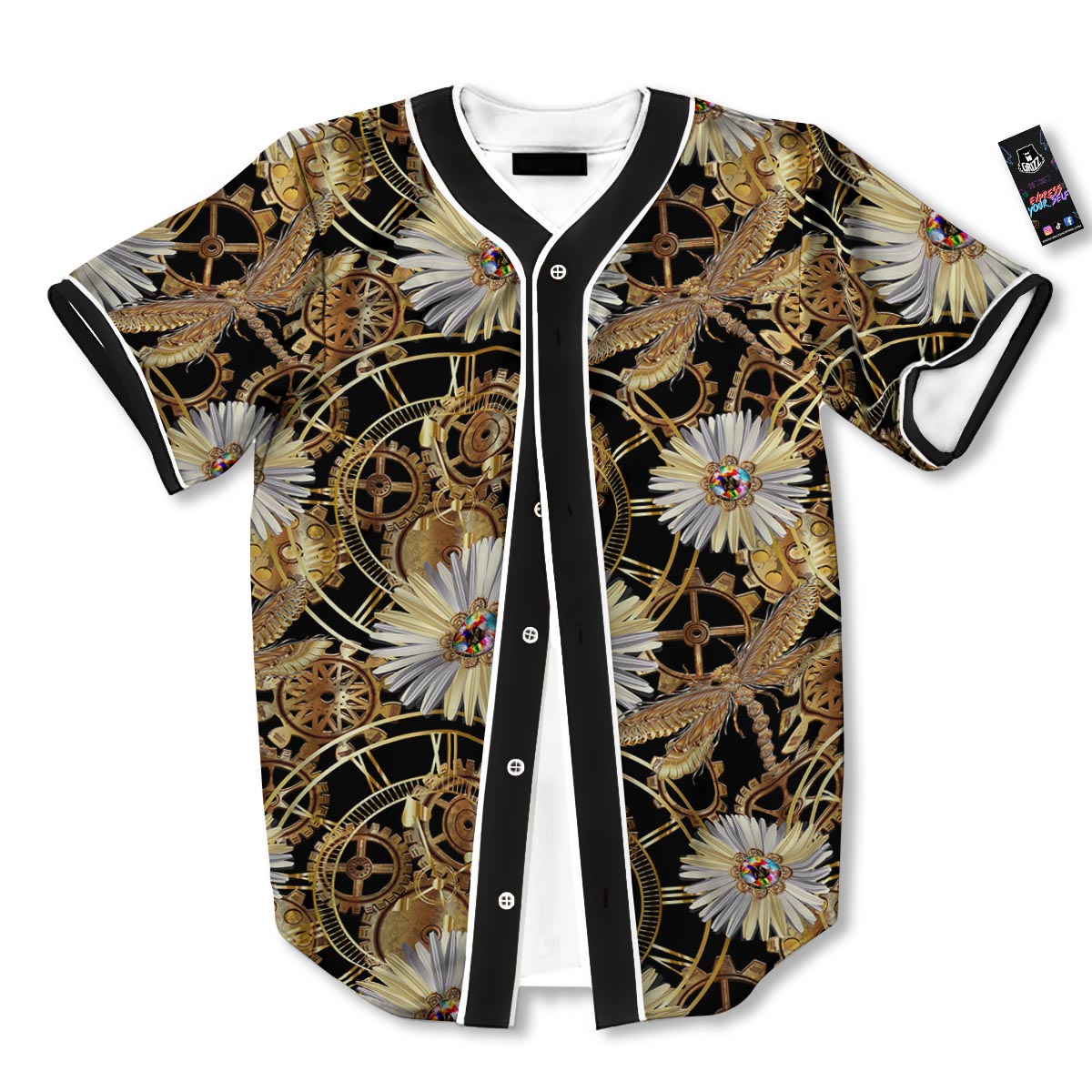 Chamomile Steampunk Print Pattern Baseball Jersey-grizzshop