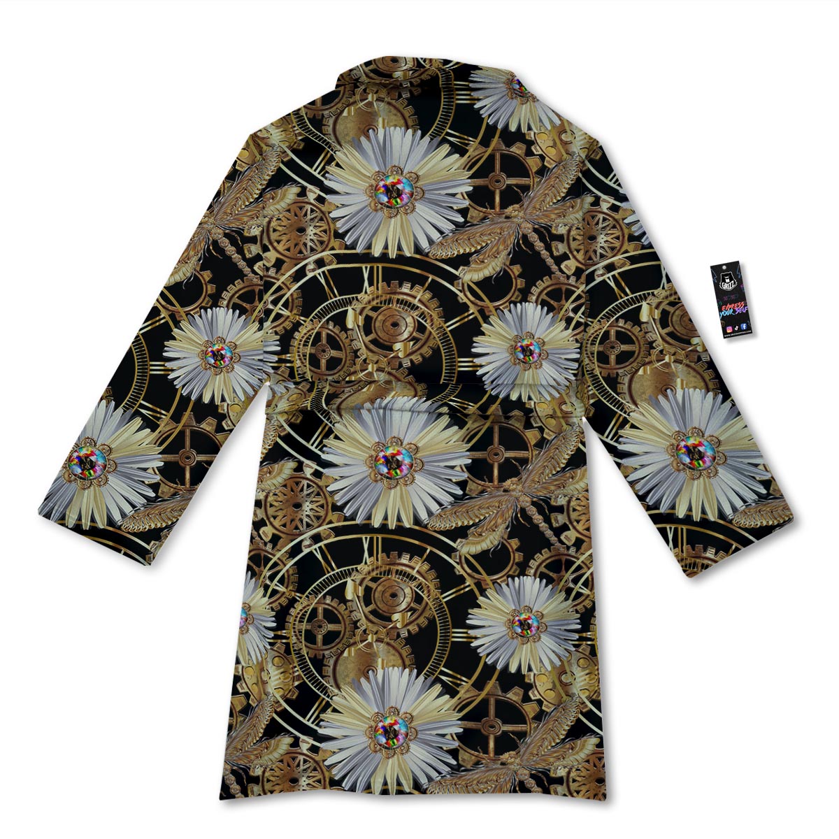 Chamomile Steampunk Print Pattern Bathrobe-grizzshop