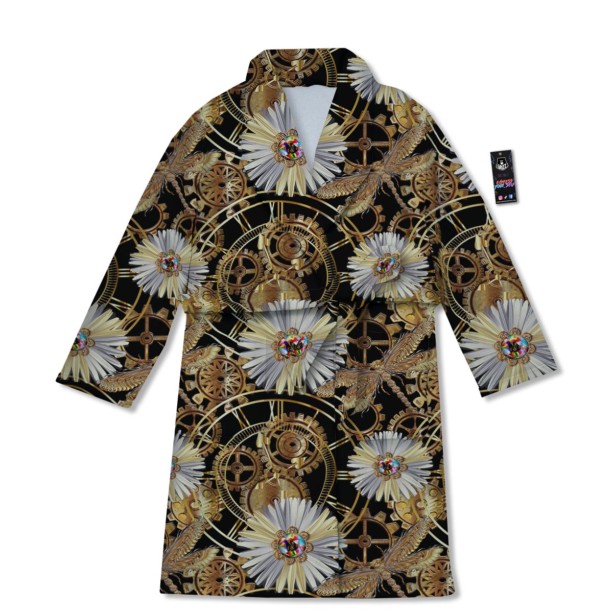 Chamomile Steampunk Print Pattern Bathrobe-grizzshop