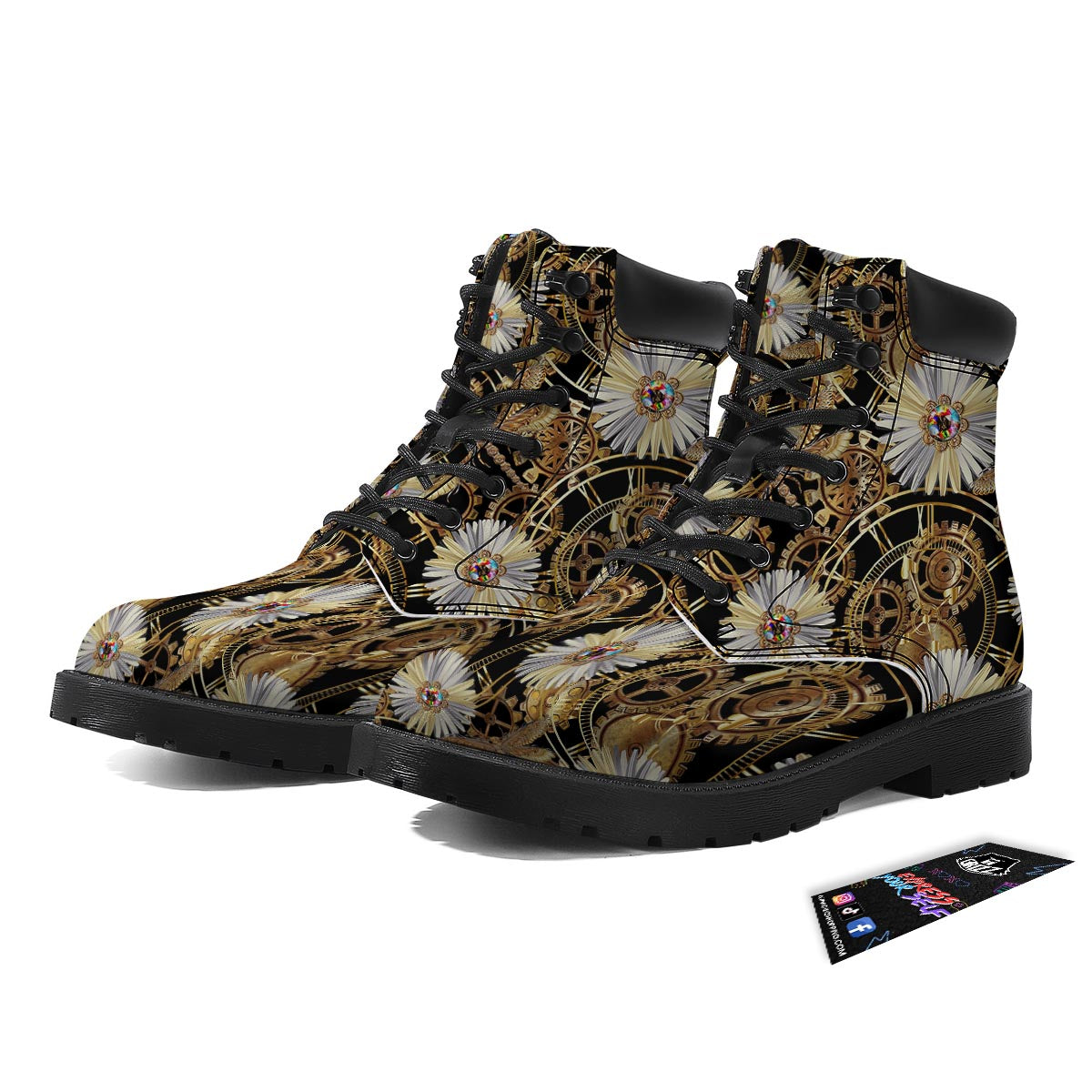 Chamomile Steampunk Print Pattern Boots-grizzshop
