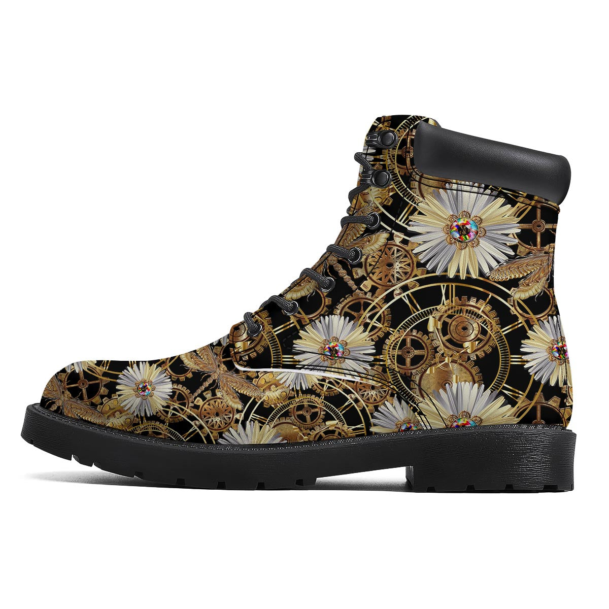 Chamomile Steampunk Print Pattern Boots-grizzshop