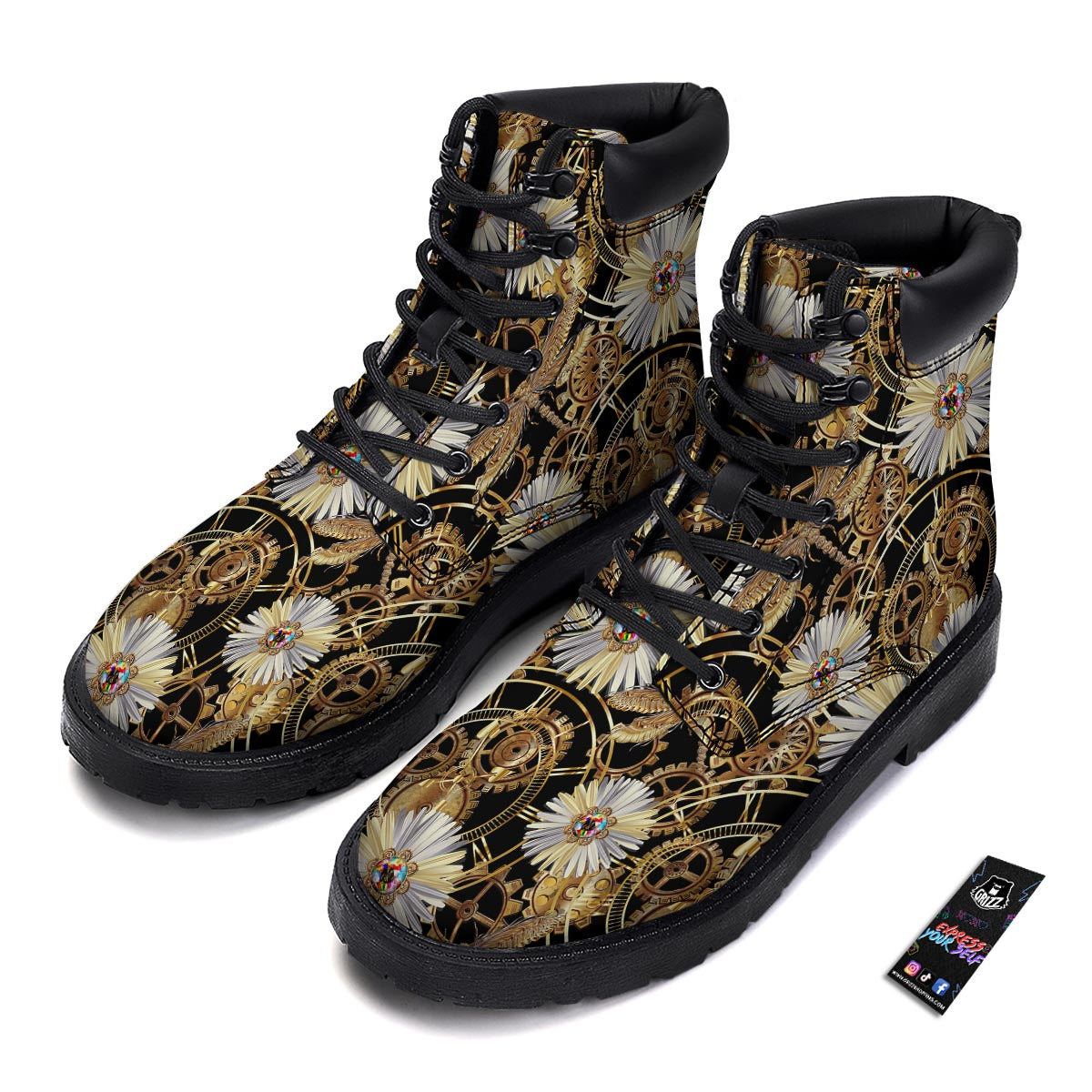 Chamomile Steampunk Print Pattern Boots-grizzshop