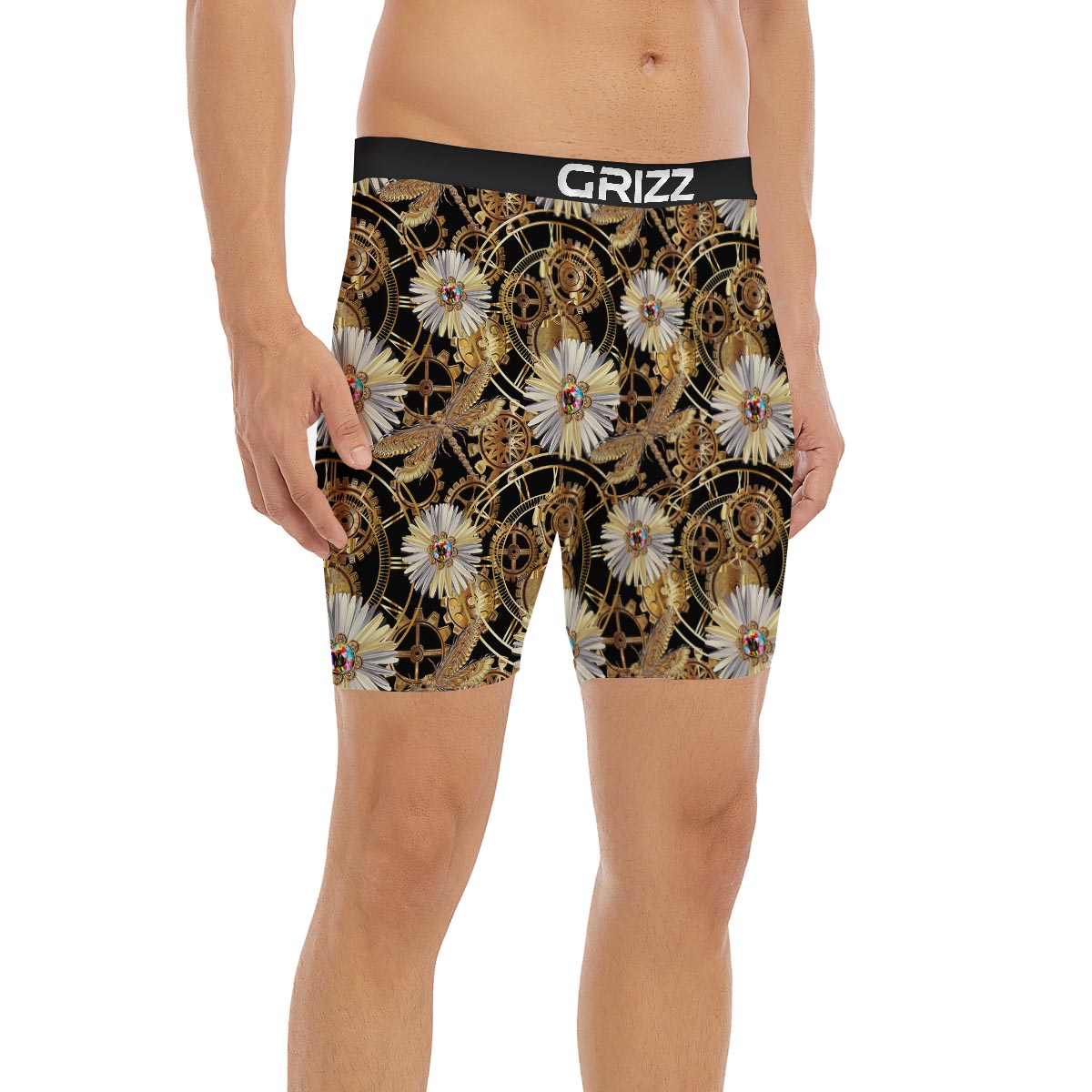 Chamomile Steampunk Print Pattern Boxer Briefs-grizzshop
