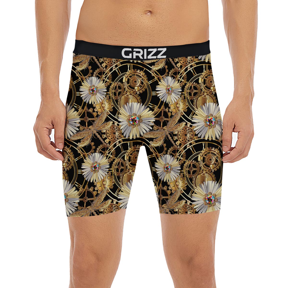 Chamomile Steampunk Print Pattern Boxer Briefs-grizzshop