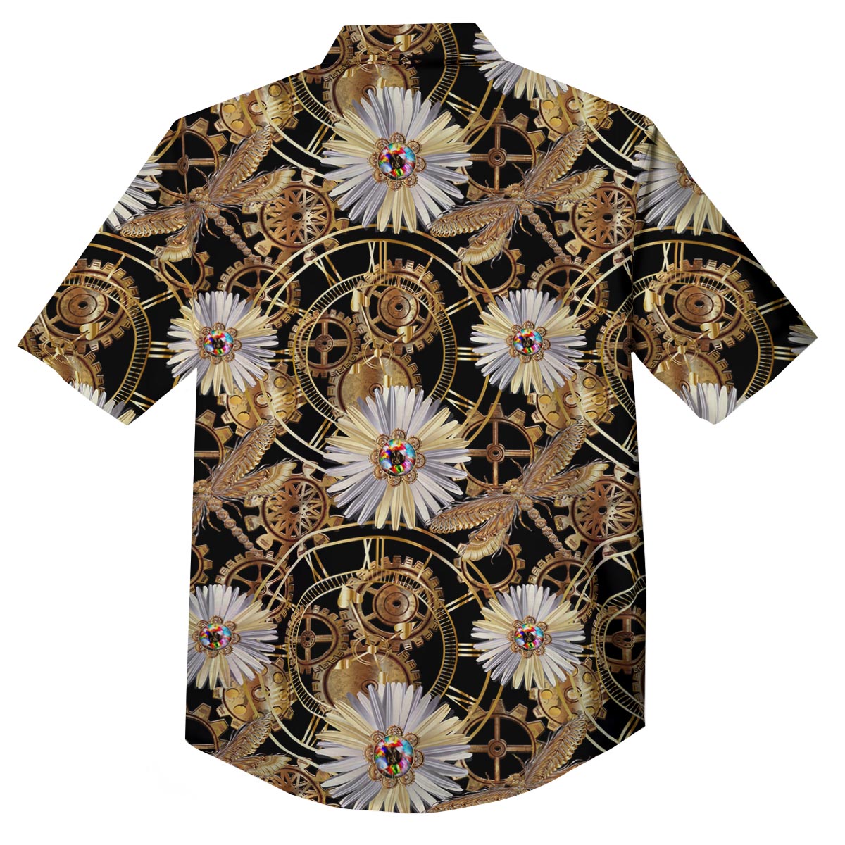 Chamomile Steampunk Print Pattern Button Up Shirt-grizzshop