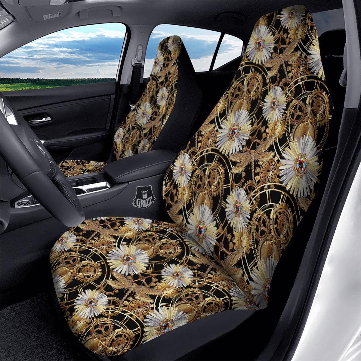 Chamomile Steampunk Print Pattern Car Seat Covers-grizzshop