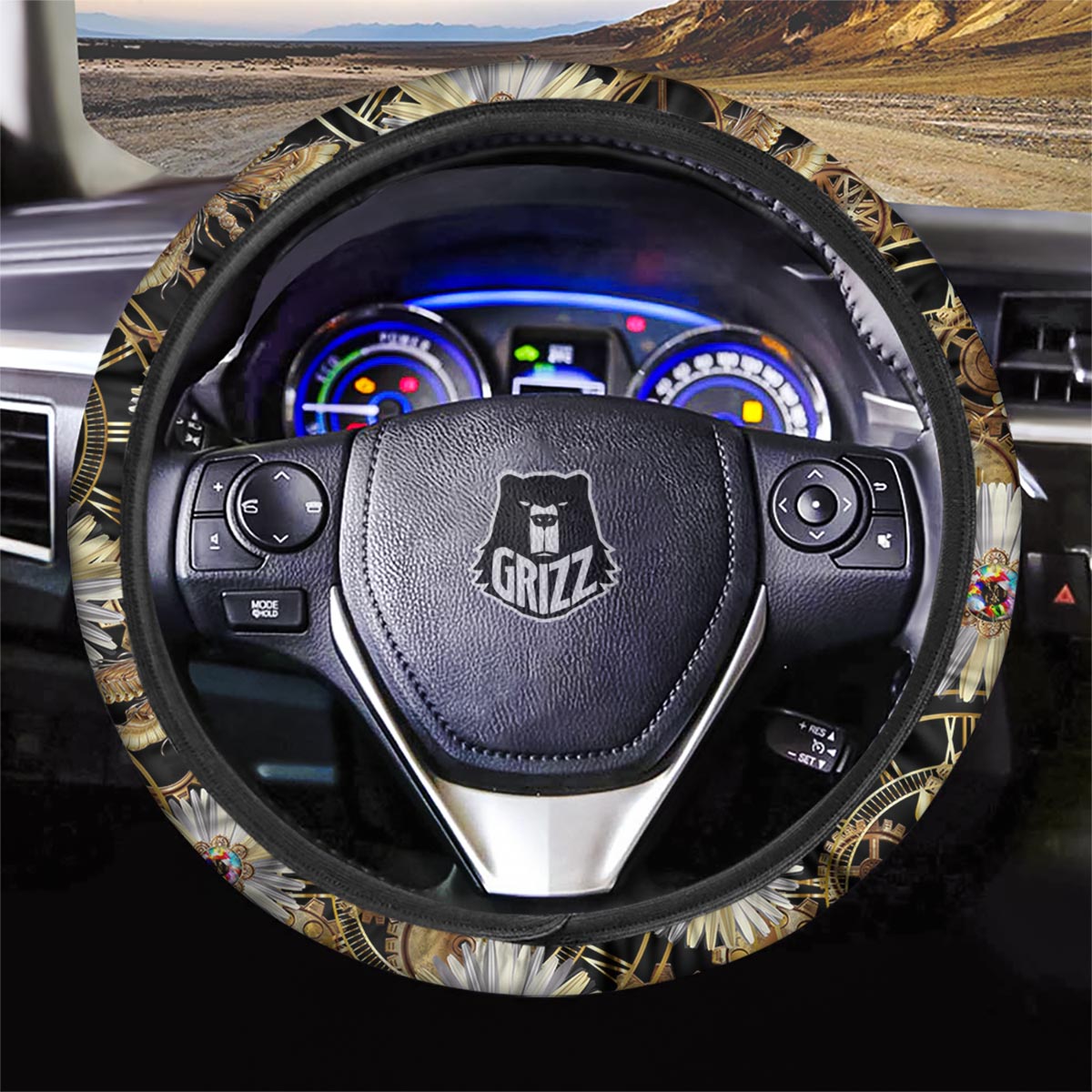 Chamomile Steampunk Print Pattern Car Steering Wheel Cover-grizzshop