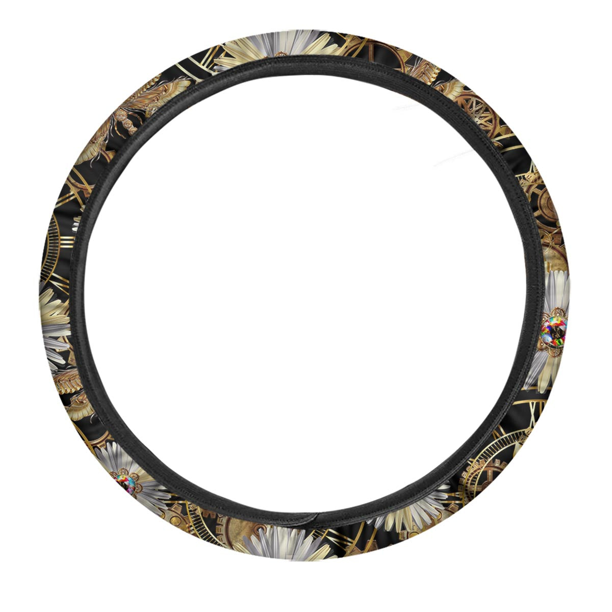 Chamomile Steampunk Print Pattern Car Steering Wheel Cover-grizzshop