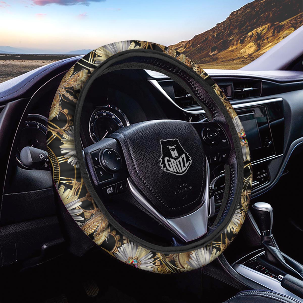 Chamomile Steampunk Print Pattern Car Steering Wheel Cover-grizzshop