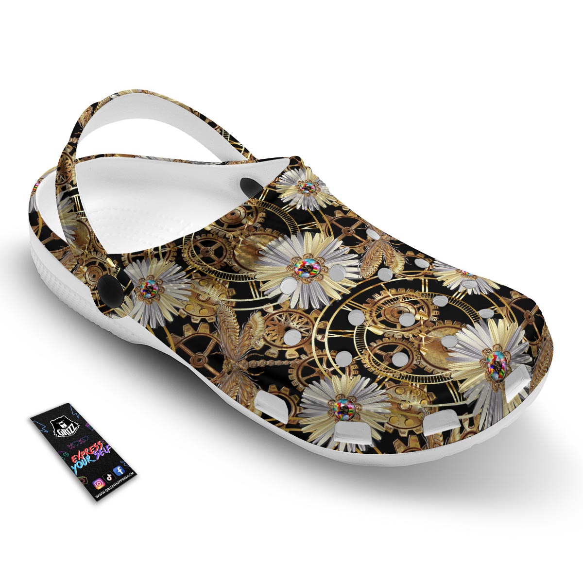 Chamomile Steampunk Print Pattern Clog-grizzshop