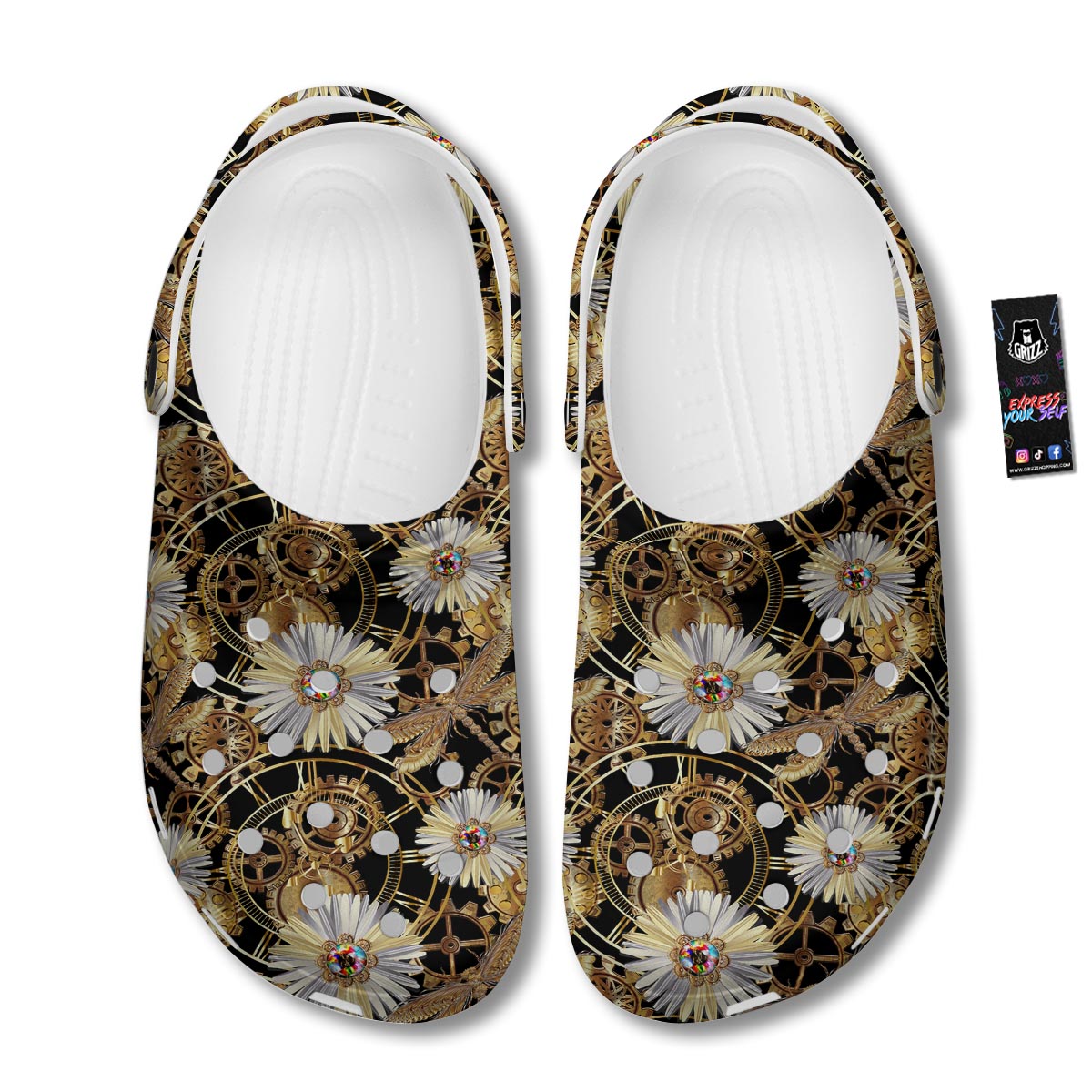 Chamomile Steampunk Print Pattern Clog-grizzshop
