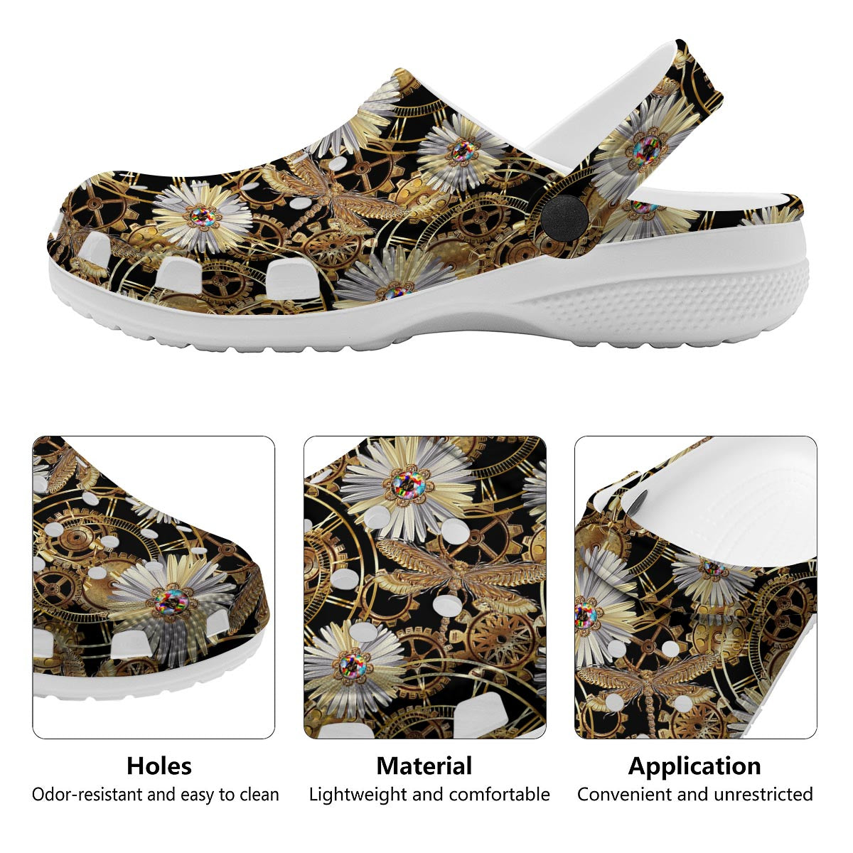 Chamomile Steampunk Print Pattern Clog-grizzshop
