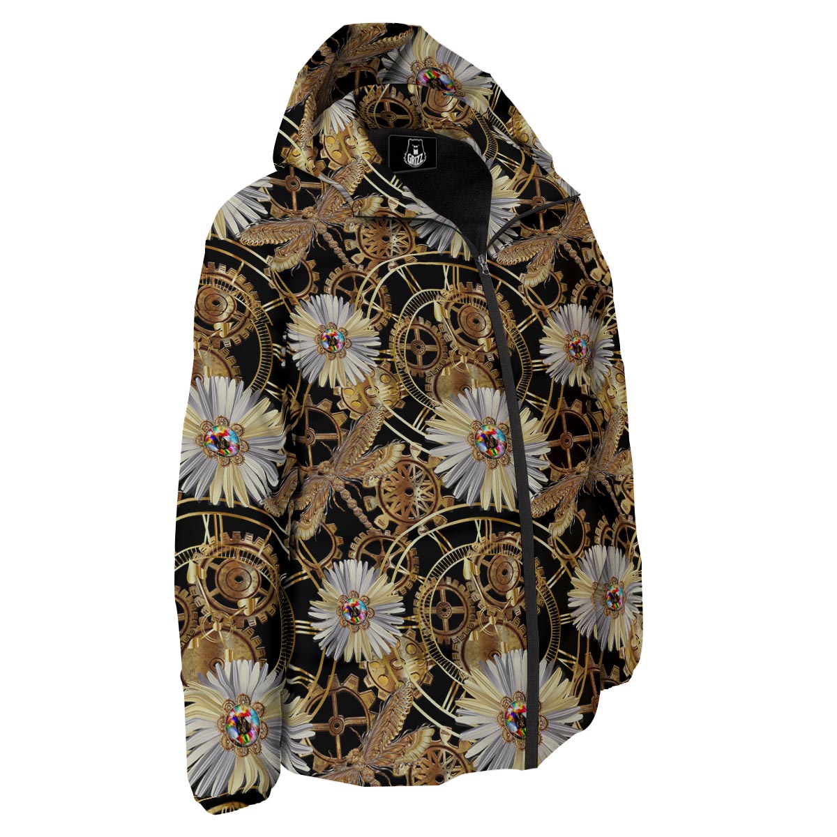 Chamomile Steampunk Print Pattern Down Jacket-grizzshop