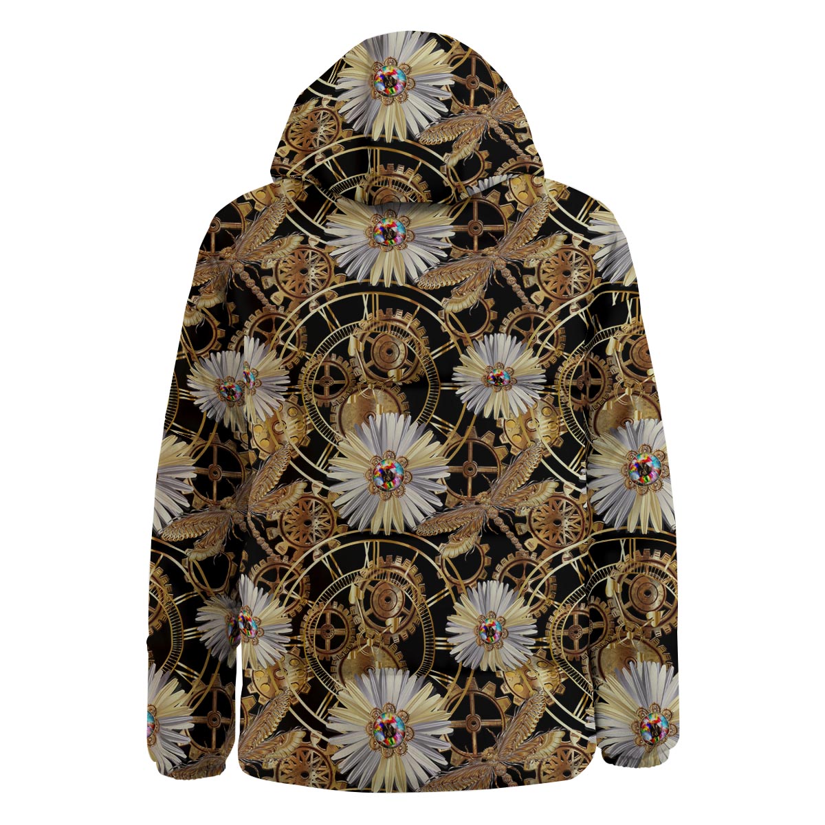 Chamomile Steampunk Print Pattern Down Jacket-grizzshop