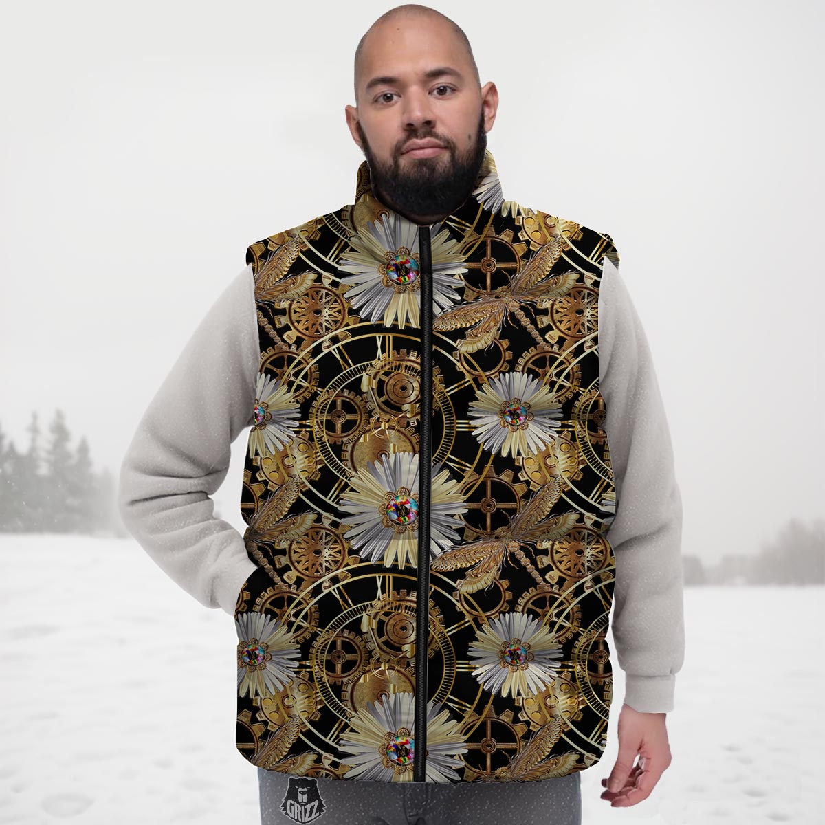 Chamomile Steampunk Print Pattern Down Vest