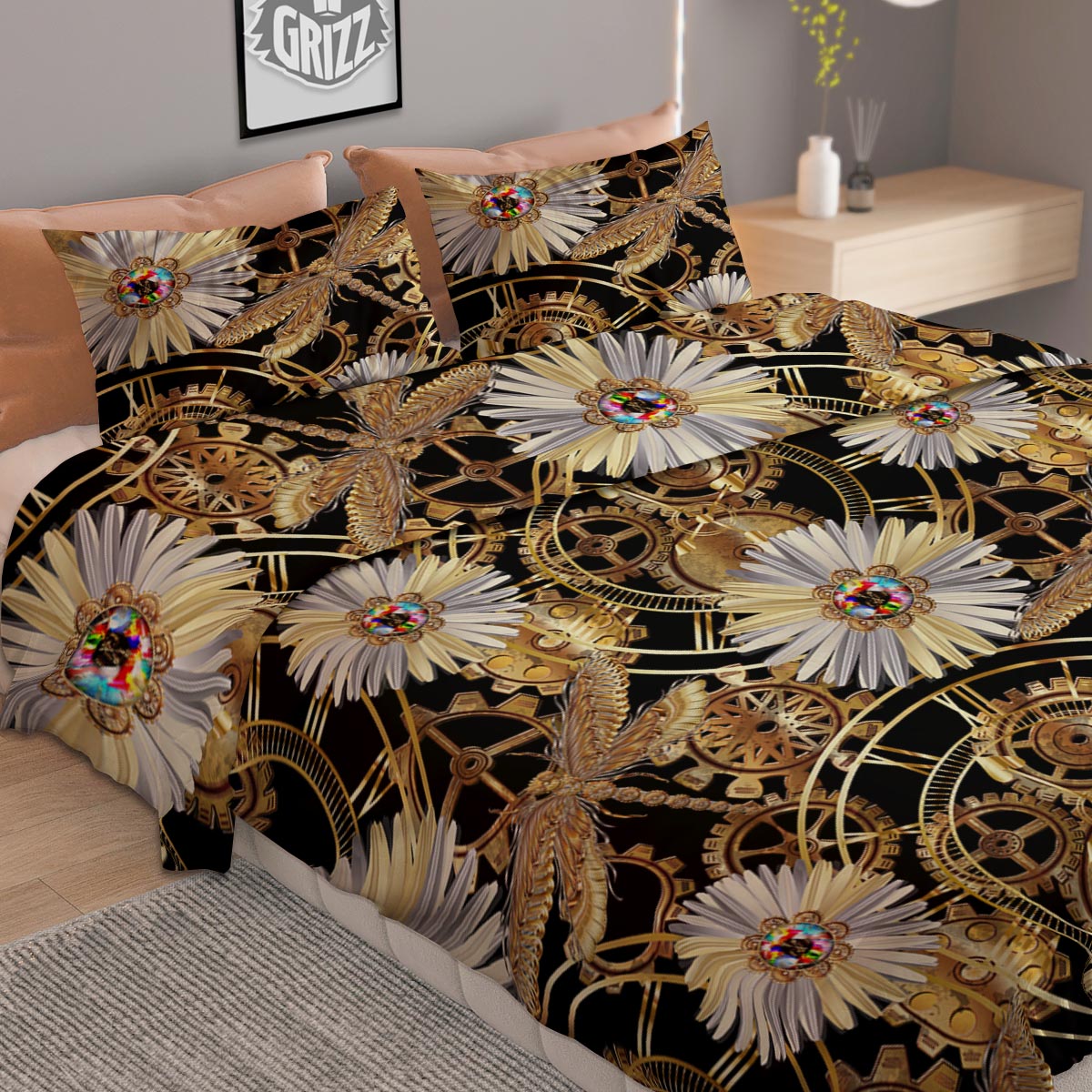 Chamomile Steampunk Print Pattern Duvet Cover Bedding Set