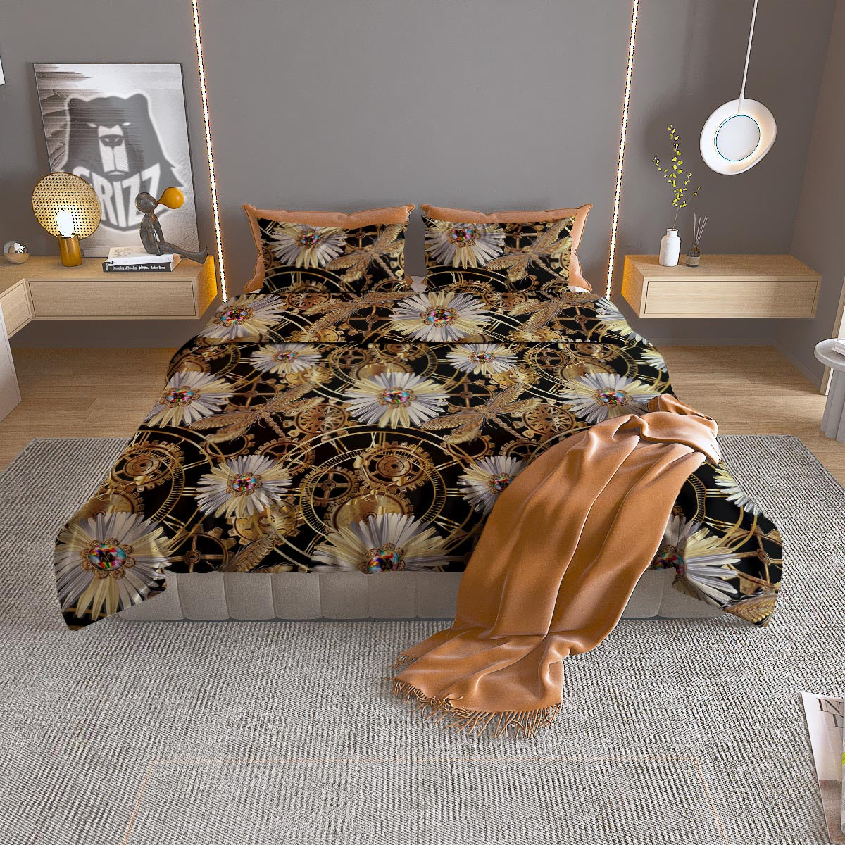 Chamomile Steampunk Print Pattern Duvet Cover Bedding Set