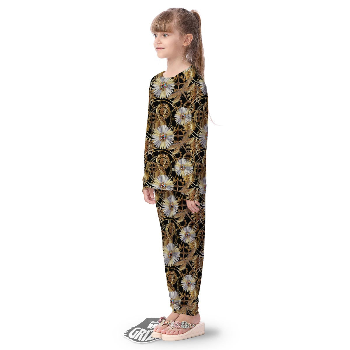 Chamomile Steampunk Print Pattern Kid's Pajamas-grizzshop