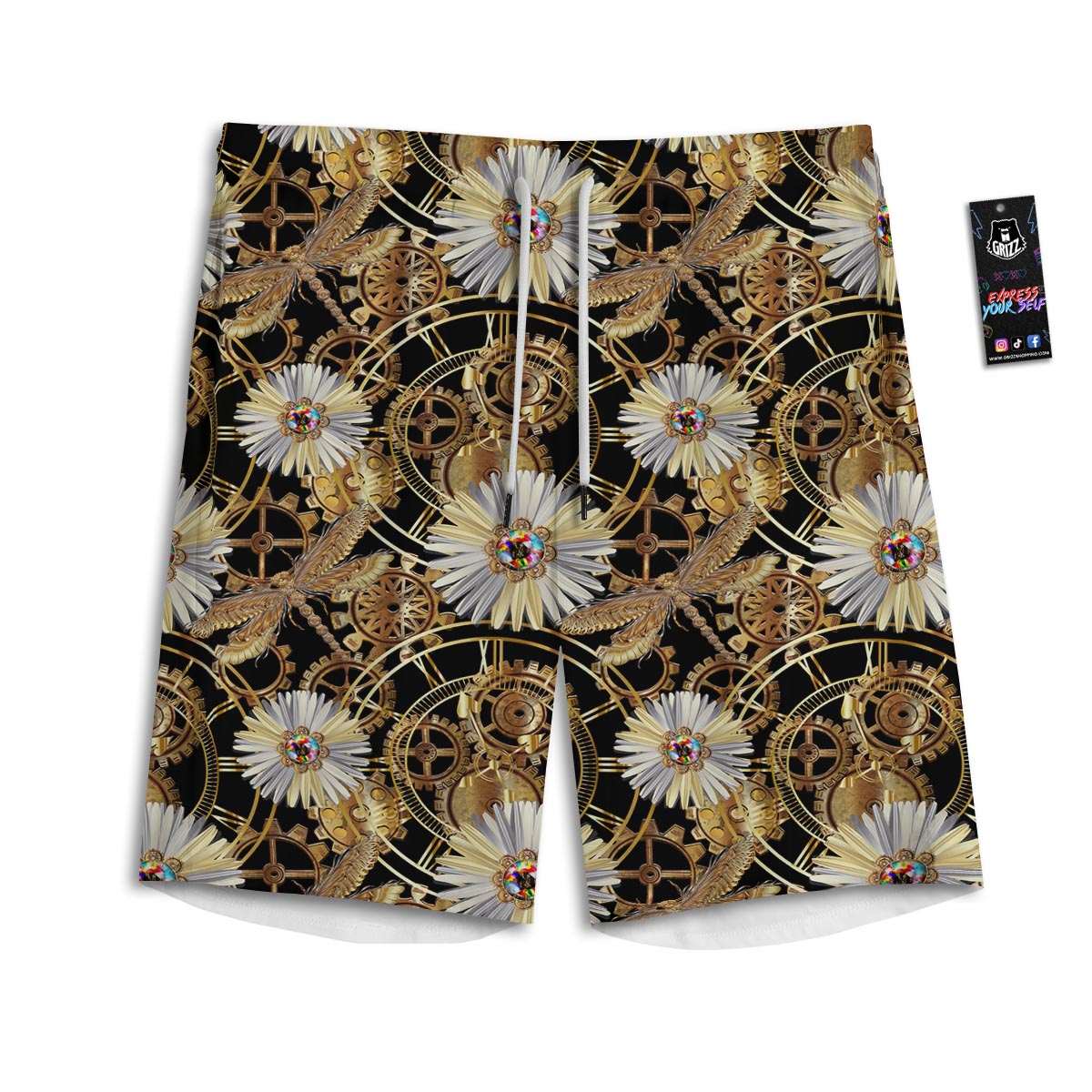 Chamomile Steampunk Print Pattern Men's Athletic Shorts