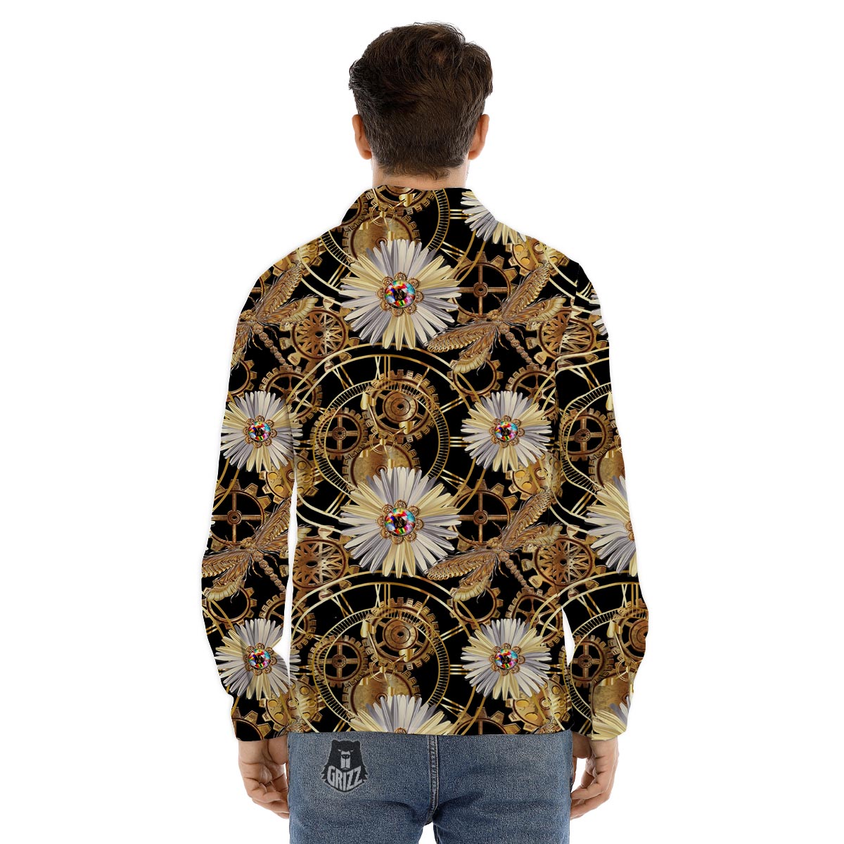 Chamomile Steampunk Print Pattern Men's Dress Shirts-grizzshop