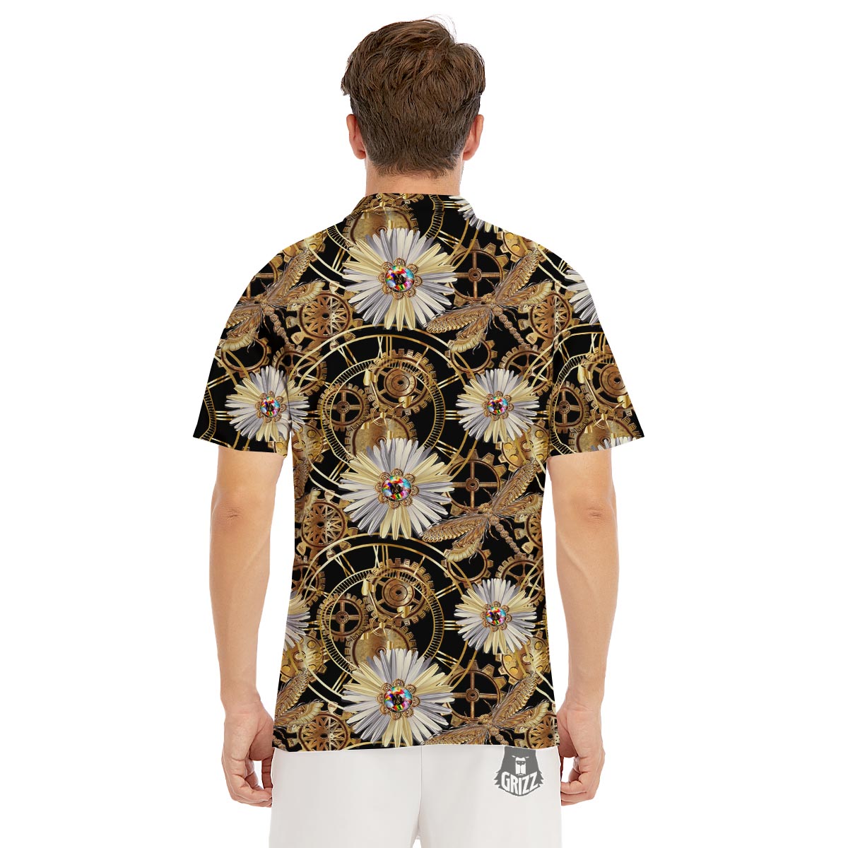 Chamomile Steampunk Print Pattern Men's Golf Shirts-grizzshop