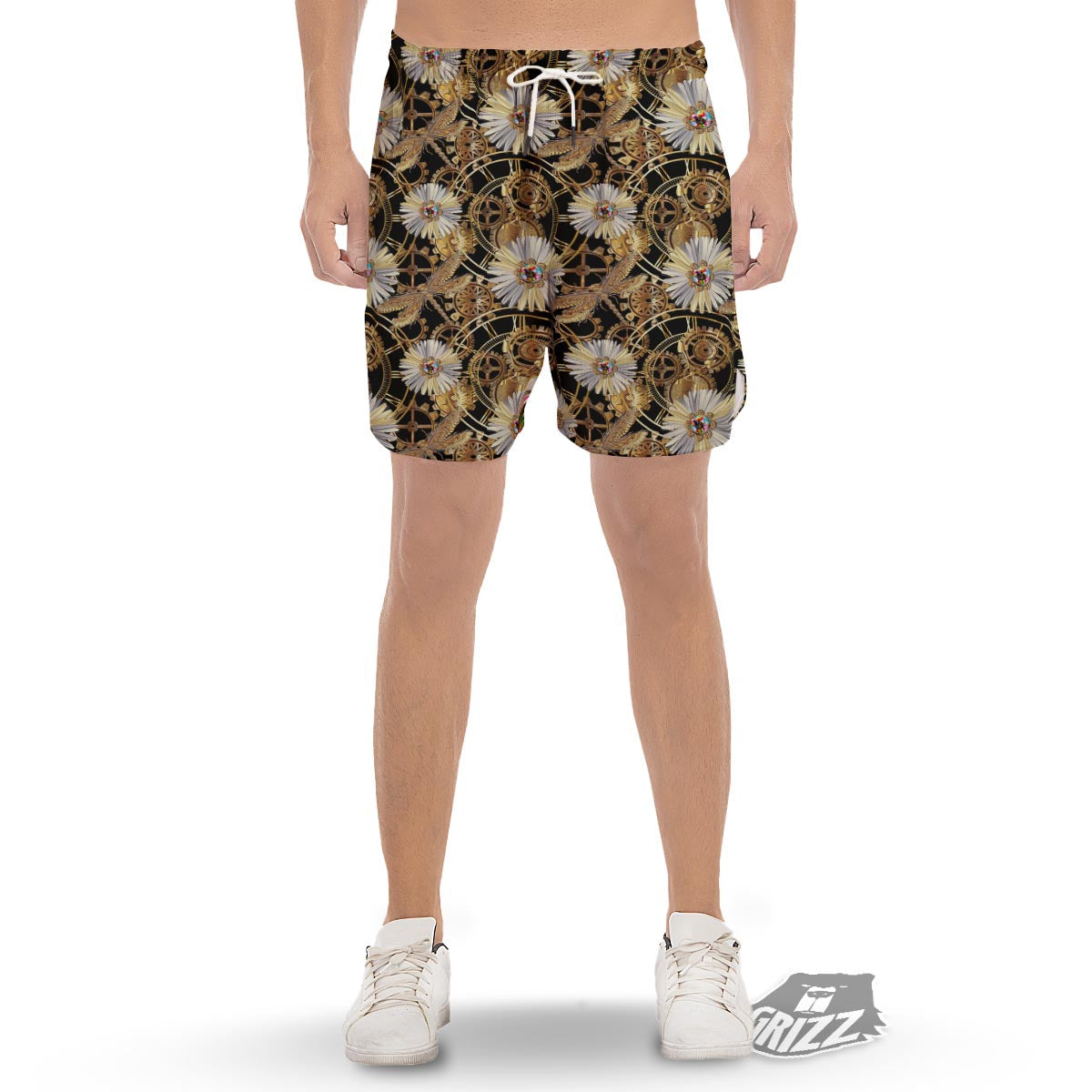 Chamomile Steampunk Print Pattern Men's Gym Shorts-grizzshop